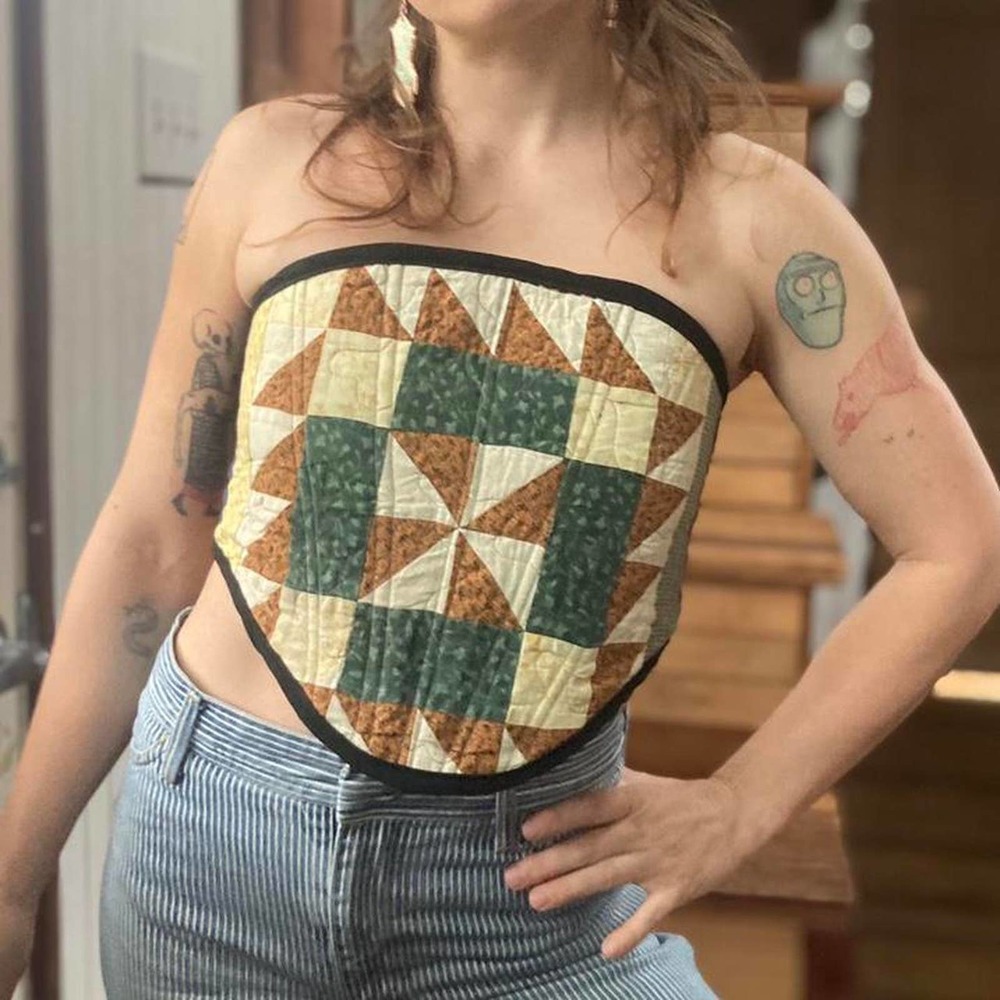 Quilted corset handmade from vintage quilt pieces